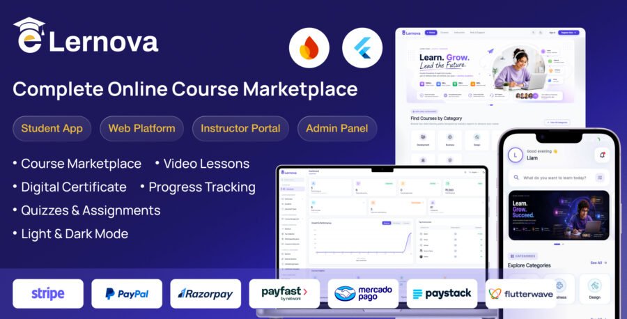 eLernova - Online Course Marketplace and LMS Flutter App with Admin Panel