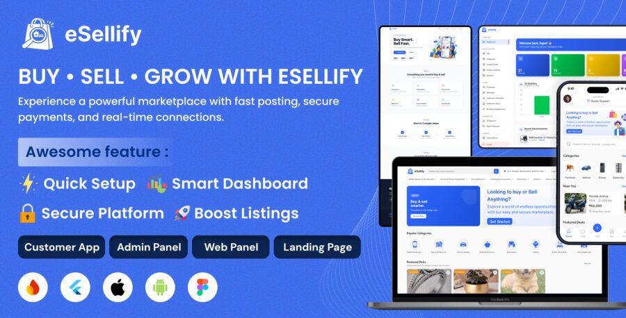 eSellify Buy & Sell Marketplace Flutter App with Admin Panel | Classified Ads App like OLX, Quikr
